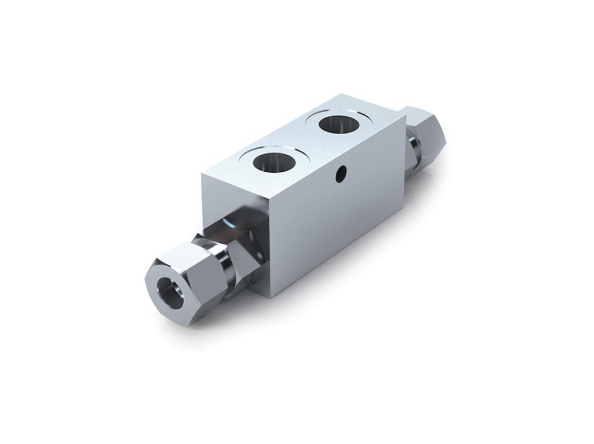 Клапан (Гидрозамок) двусторонний VBPDE 3/8"L 2CEХC с трубными фитингами (V0110)
